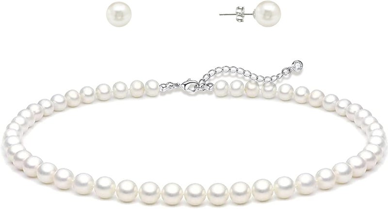 Zeffy Pearl Necklace 4MM/6MM/8MM Dainty Round Imitation Pearl Choker Necklace Wedding Pearl Necklace Delicate Jewelry for Women Simple Bridesmaid Jewelry Gifts - Image 1
